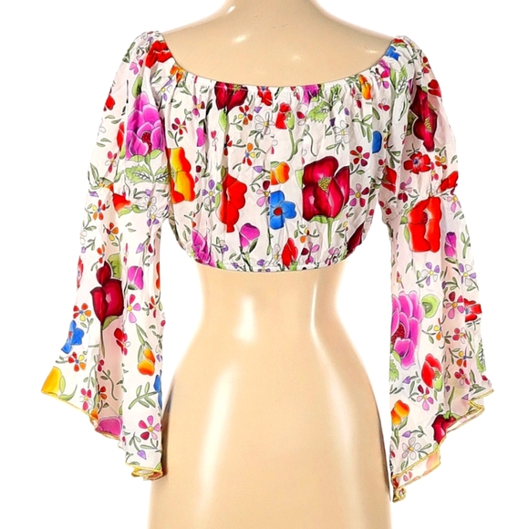 Luli Fama Floral Amor Y Playa Off The Shoulder Crop Top XS - Summer Tropical - Picture 4 of 7